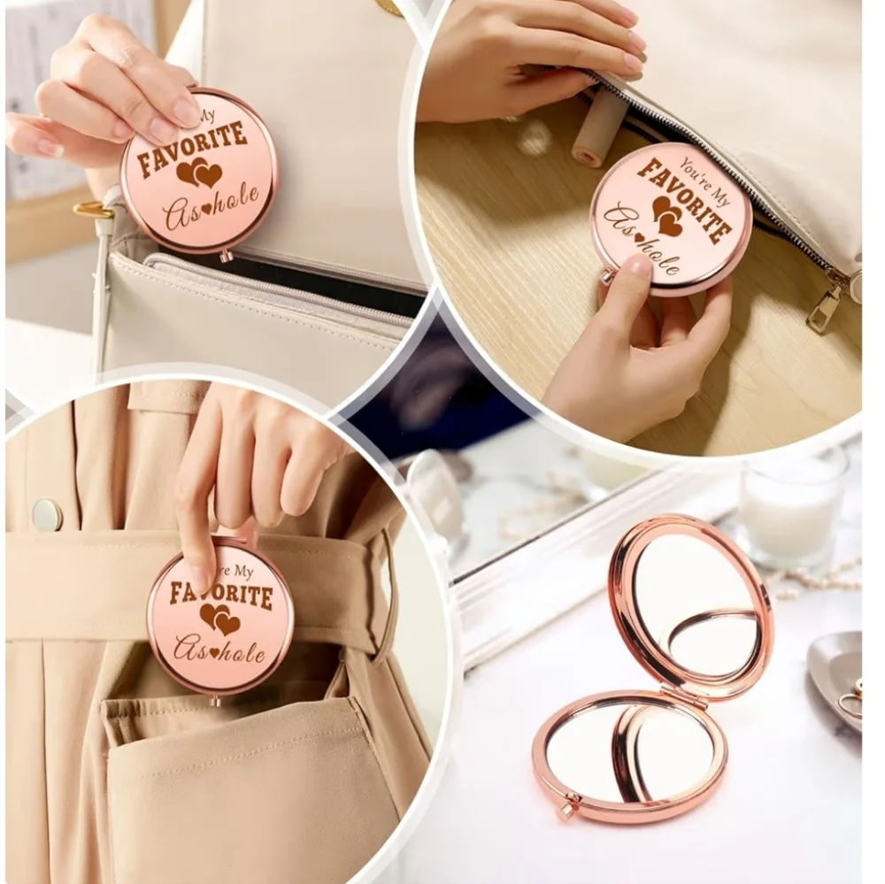 Funny Rose Gold Compact Mirror with Heart Design